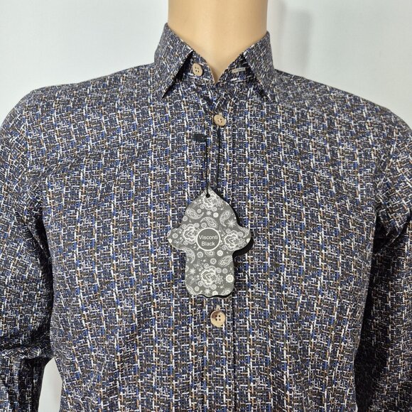 Luchiano Visconti Other - Visconti Black Shirt Men's Size S Blue Multi Button Up Long Sleeve Stretch (51)